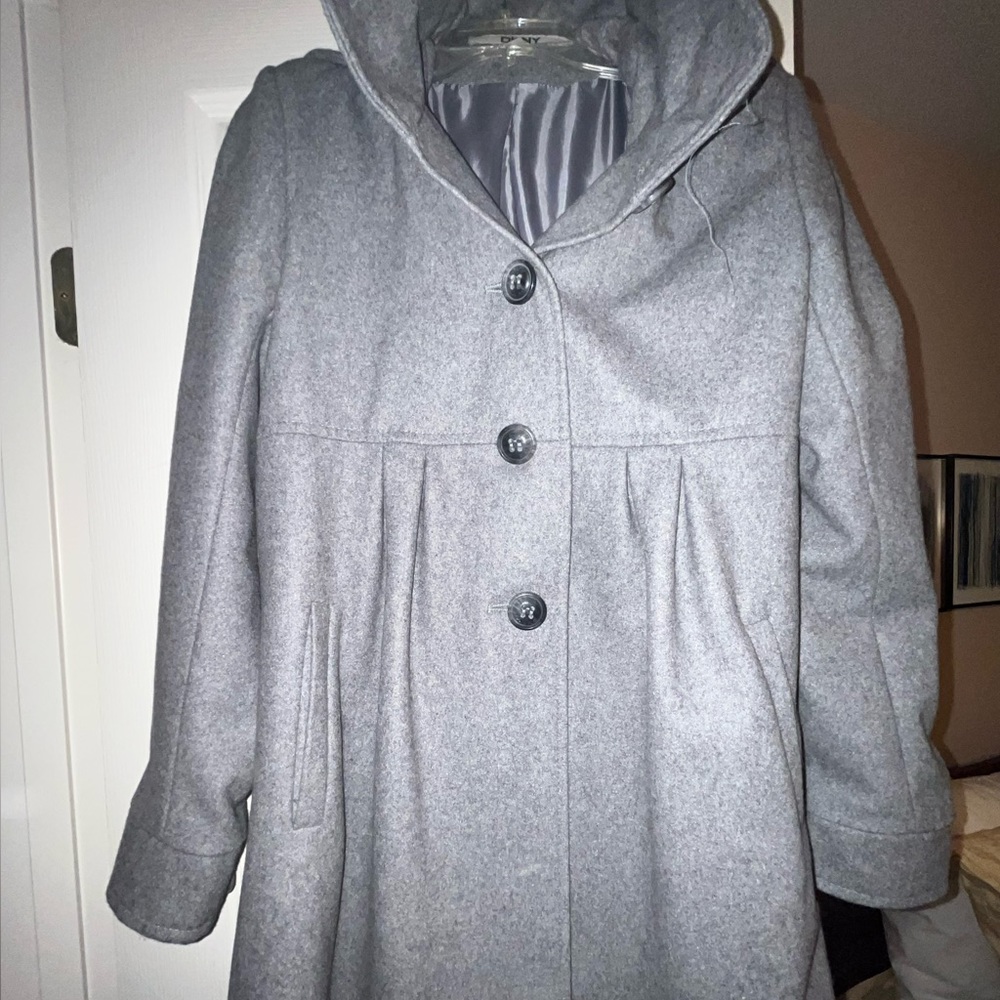 DKNY Gray Pleated Peacoat